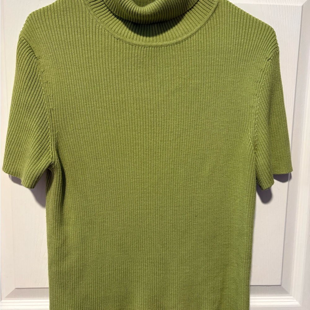 Olive Green Ribbed Turtleneck Top
